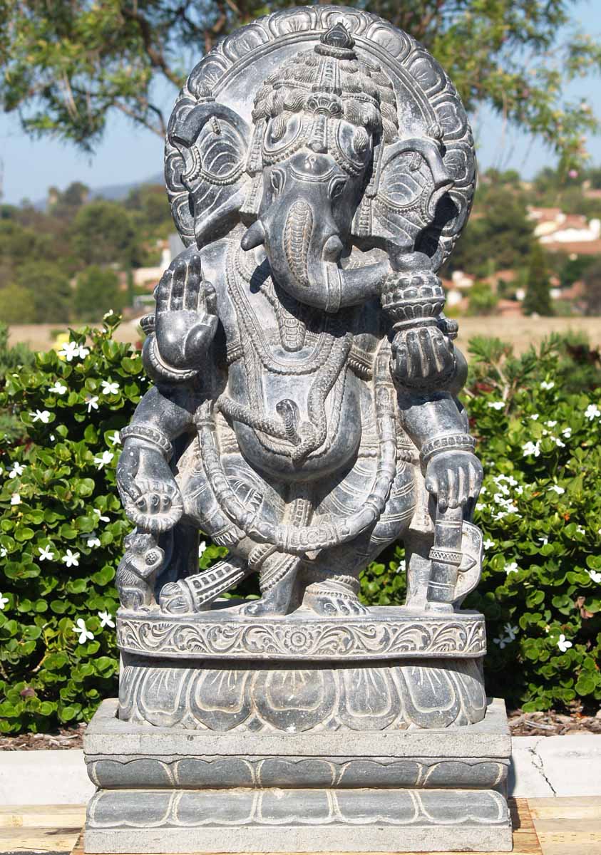 Black Marble Standing Ganesh Statue 42"